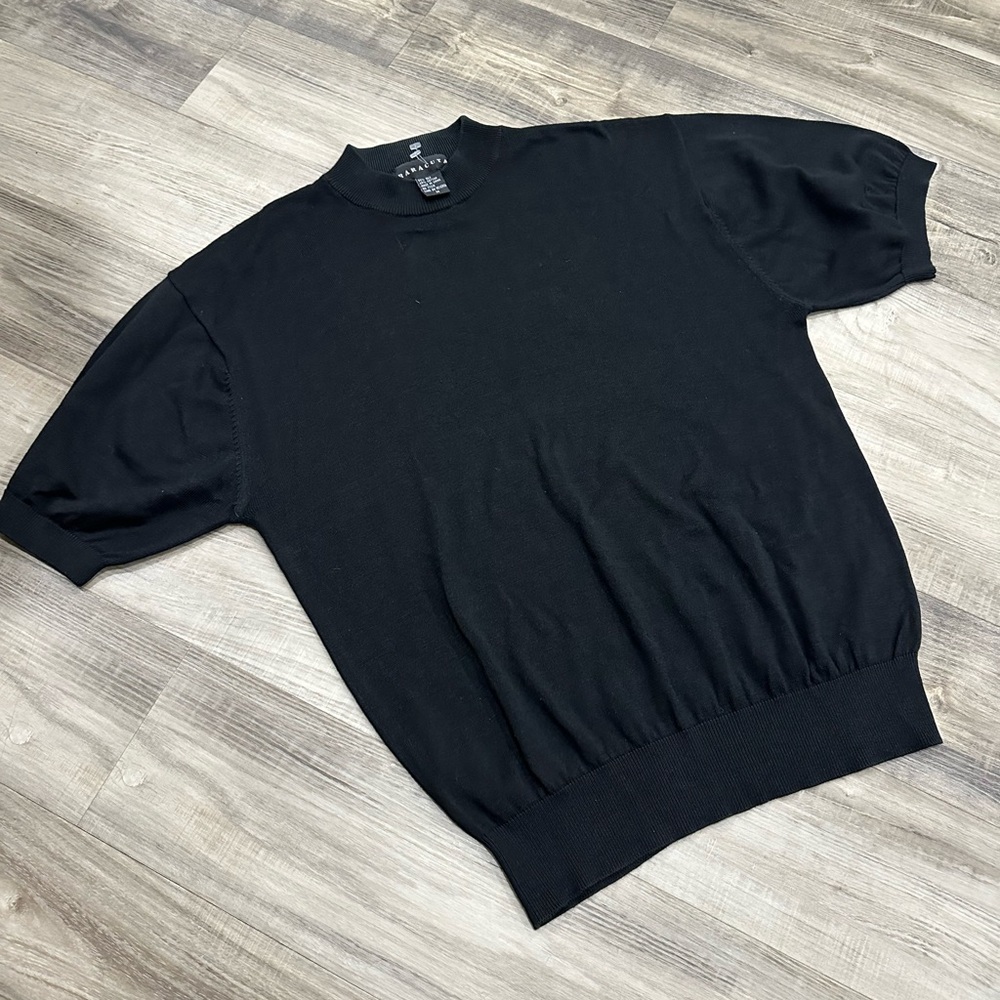 Baracuta Silk-Cotton Mock Neck Short Sleeve Sweater – Size M – Black